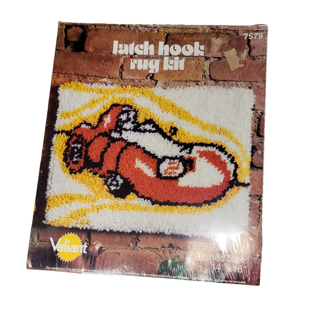 Vintage Valiant Latch Hook Rug Kit Race Car Arts & Crafts 100% Acrylic Yarn NWT